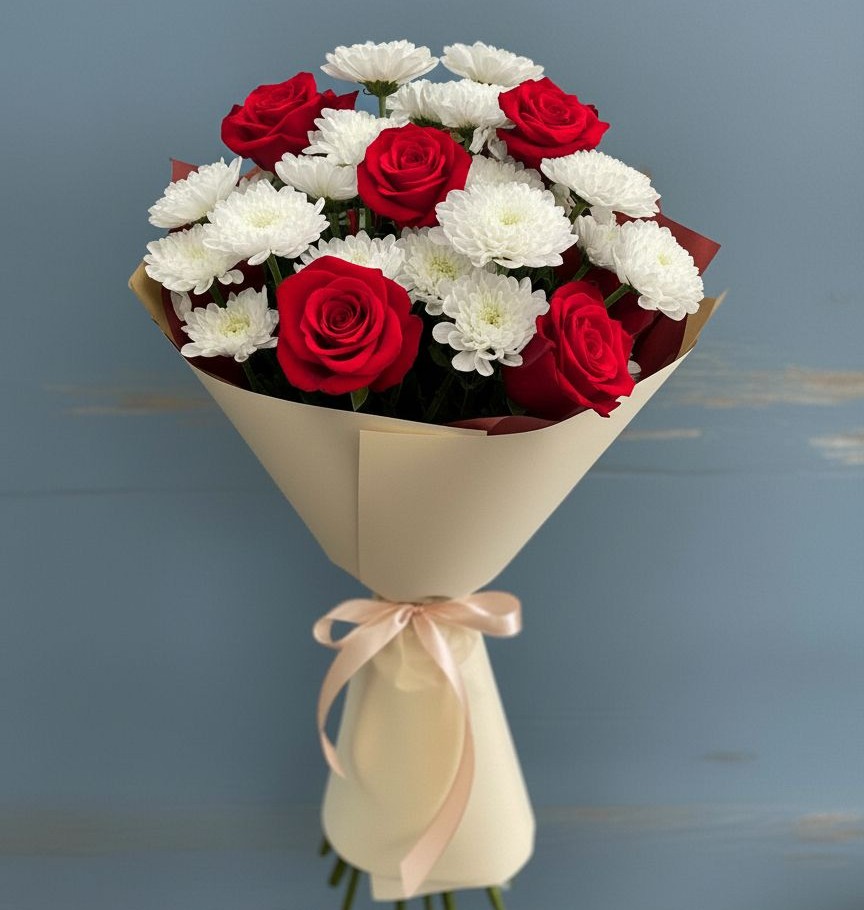 Букет цветов из: Розы и Хризантемы в Новодонецкой