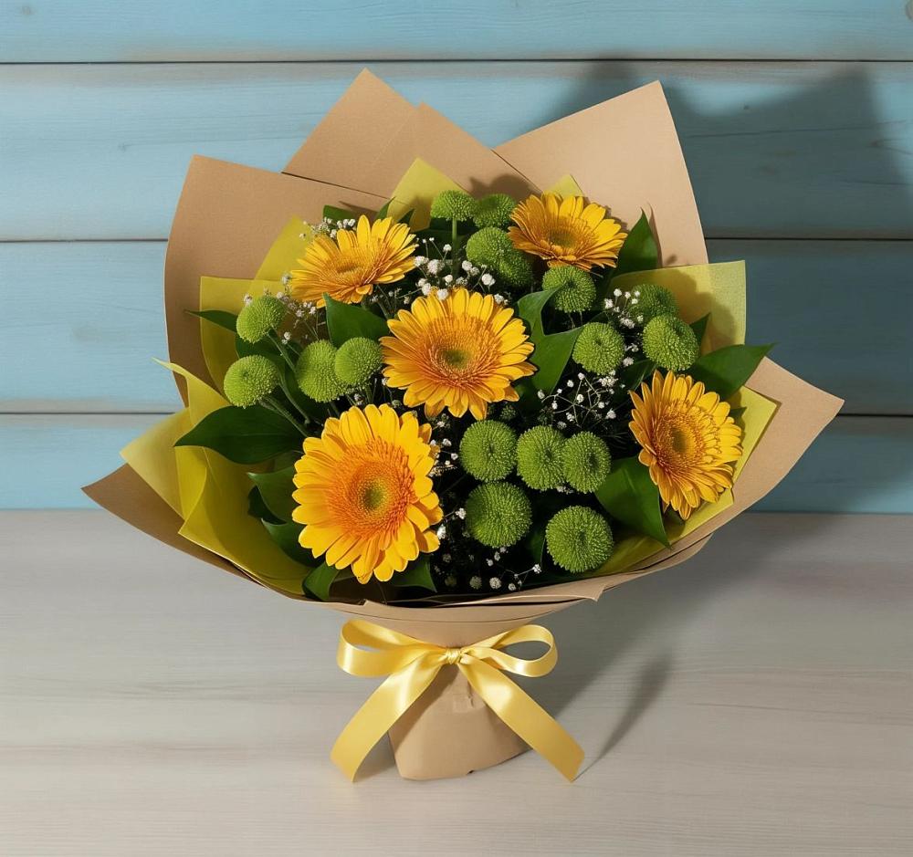 Букет цветов из: Герберы и Хризантемы в Новодонецкой