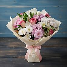 Букет цветов из:  Хризантемы, Альстромерии и Розы в Новодонецкой