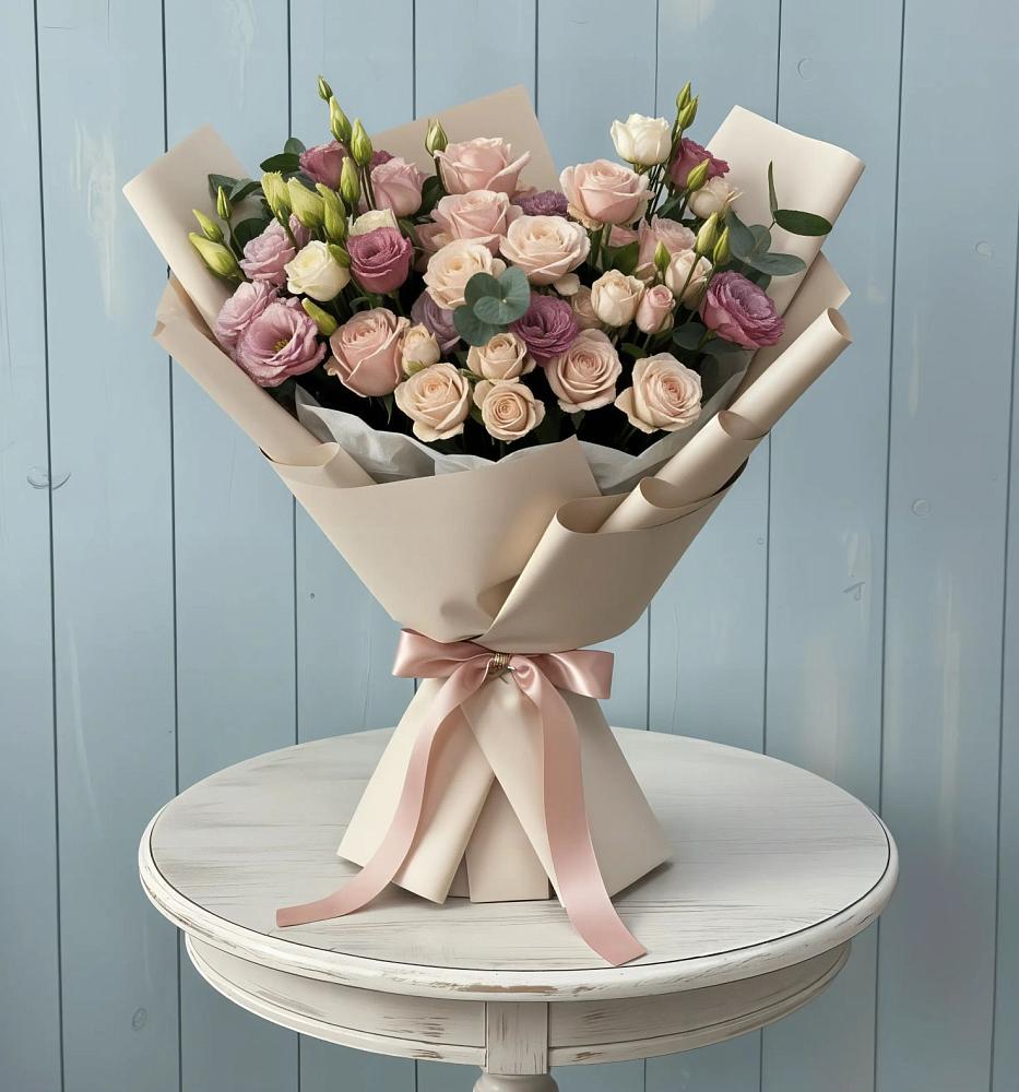 Букет цветов из: Розы и Лизиантусы в Новодонецкой