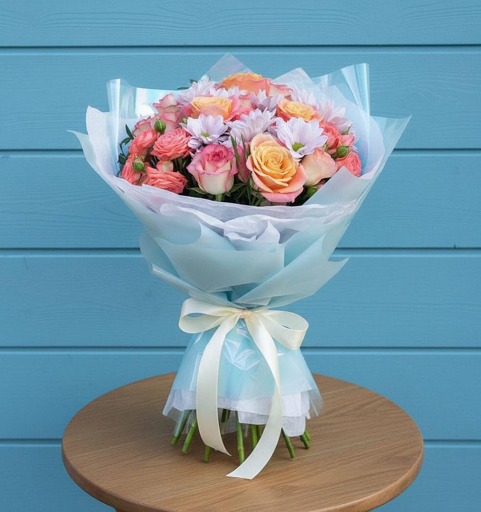 Букет цветов из: Хризантемы и Розы в Новодонецкой