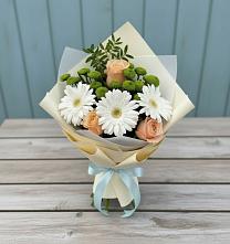 Букет цветов из:  Герберы, Розы и Хризантемы #REPLACE_PRED# Новодонецкой